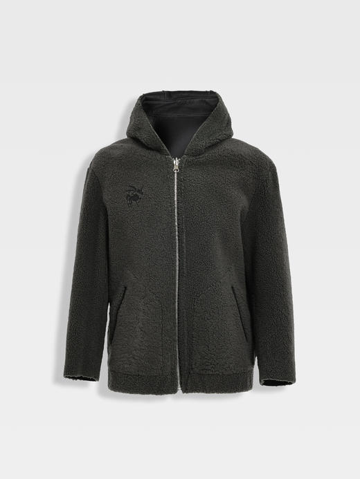 callisto黑色双面可穿羊毛皮革连帽皮衣 商品图1