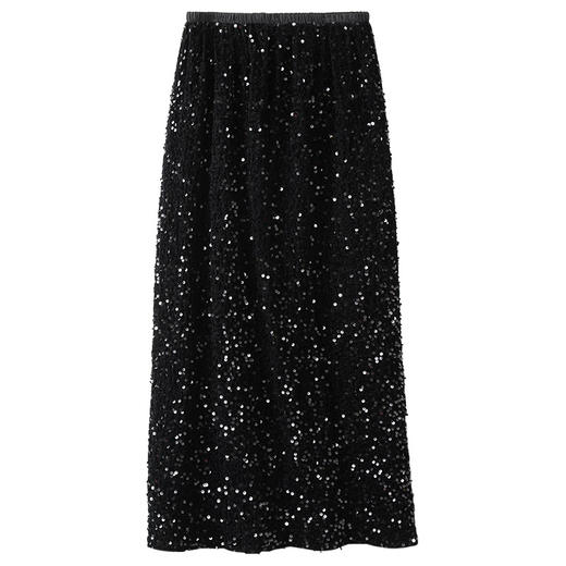 丁摩 新品色亮片半身裙女中长款春秋新款高腰丝绒a字裙半裙包臀裙5ZF-D887 商品图4