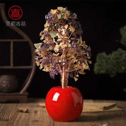 【祈愿吉品】八达水晶树摆件五帝钱摇钱树客厅办公送礼财神 商品图0