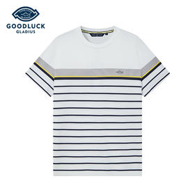 【桑蚕丝】德鲨鲨鱼短袖圆领T恤男2026夏季新款条纹打底衫
