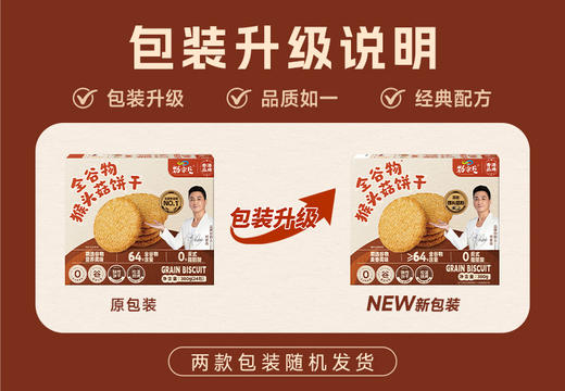 内购商城秒杀  3盒全谷物猴头菇饼干 380g/盒  24包一大盒（新旧包装随机发货） 商品图1
