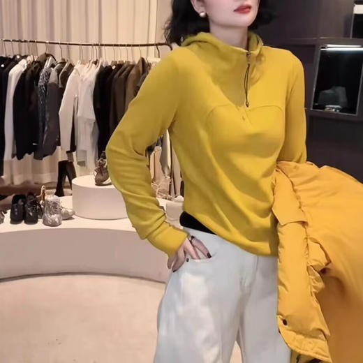 丁摩 锦梳棉半拉链连帽卫衣女春秋内搭打底帽衫上衣潮5ZF-8639 商品图0