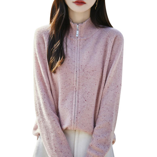 丁摩 100%纯羊毛点子纱拉链开衫女ZM-086-75 商品图4