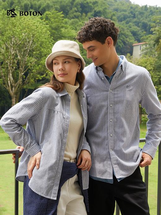 【抗菌防臭】波顿女士秋冬季翻领磨毛长袖纯棉条纹衬衫宽松休闲舒适百搭衬衣LS101325 商品图2