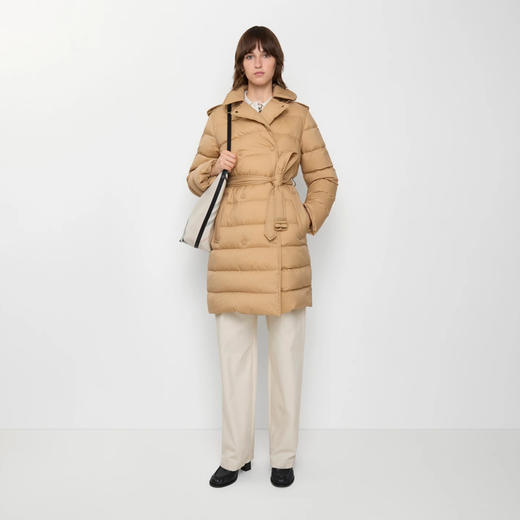 BURBERRY 巴宝莉 女士中长款尼龙连帽羽绒服 卡其色 8113175 B8626 商品图3