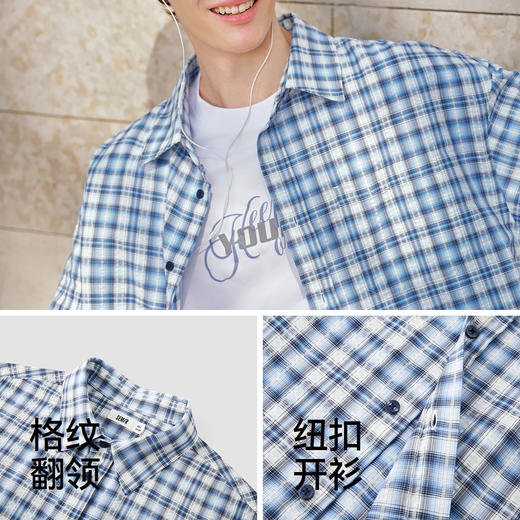 森马短袖衬衫男夏宽松格纹翻领上衣2026新款时尚贴袋衬衣休闲百搭 商品图3