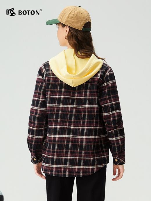 波顿女士秋冬季宽松翻领长袖格子衬衫型外套磨毛通勤百搭外套LSJ091325 商品图3