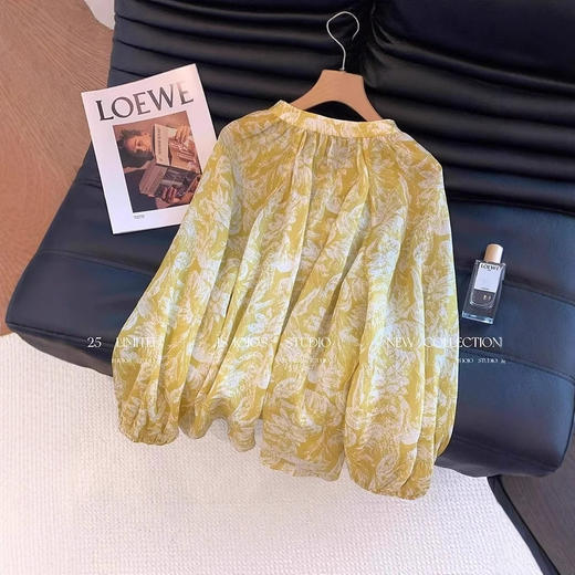 丁摩 法式国风雪纺印花v领长袖衬衫女春夏新款宽松显瘦气质轻薄防晒上衣5ZF-3886 商品图1