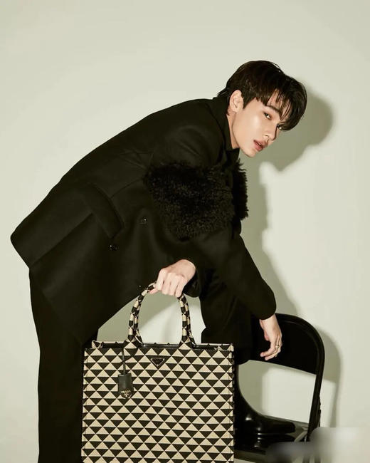 Prada Symbole 黑色拼米色 刺绣三角 大号 托特包 商品图3