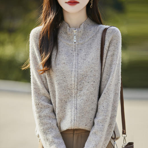 丁摩 100%纯羊毛点子纱拉链开衫女ZM-086-75 商品图2