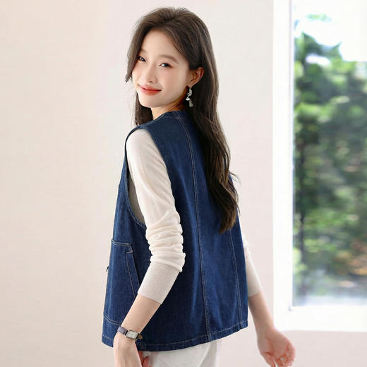 百媚生 复古深蓝色牛仔马甲女短款春秋马夹BK9006 商品图1