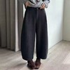 丁摩 灰色毛呢加绒加厚弯刀裤女秋冬九分垂感镰刀裤子高腰5ZF-0017 商品缩略图0
