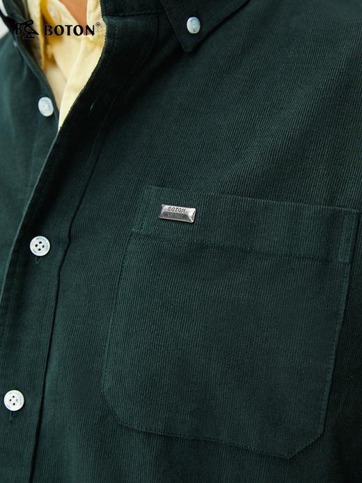 波顿男士秋冬灯芯绒净色长袖衬衫翻领修身通勤百搭衬衣MS130325 商品图4