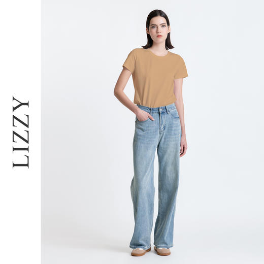 LIZZY夏季新款优雅时尚圆领百搭通勤纯棉舒适女上衣T恤8153 商品图1