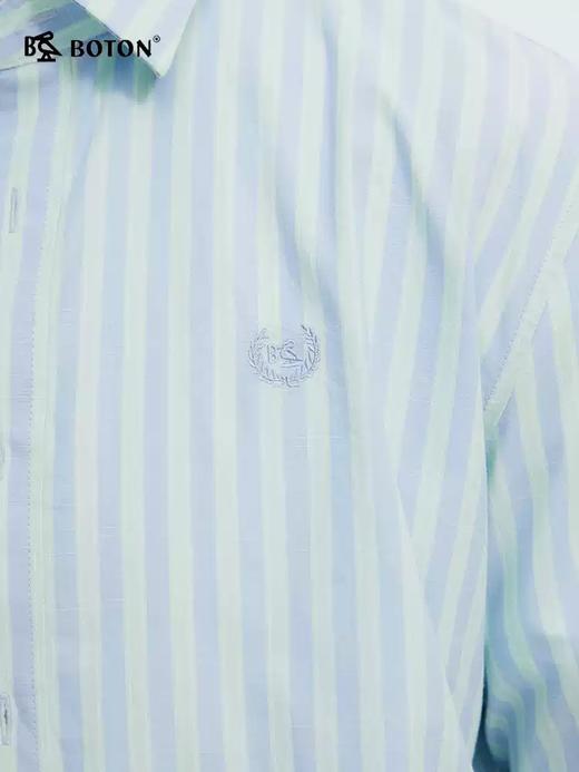 波顿男士春夏季长袖衬衣 蓝绿条纹纯棉舒爽百搭款MS093125 商品图4
