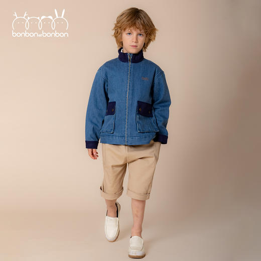 全棉牛仔拼接灯芯绒立领外套 商品图2