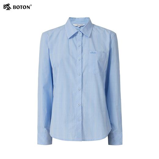 波顿女士春夏季蓝白色格子长袖衬衫高端美式休闲复古衬衣LS059125 商品图5