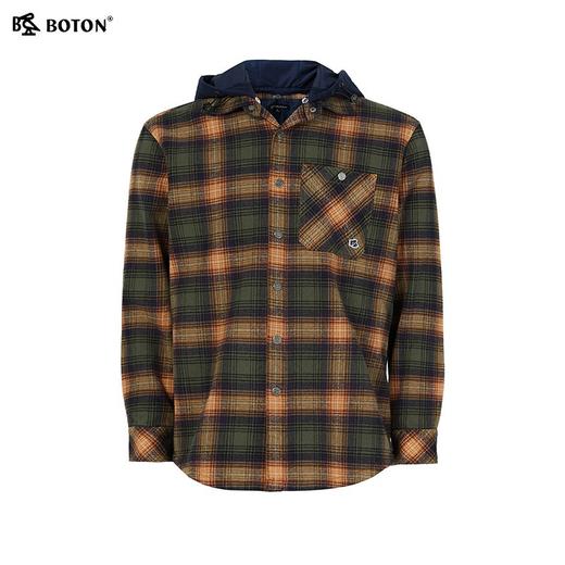 波顿男士秋冬季可拆帽磨毛格子衬衫型外套宽松百搭时尚长袖加绒外套MSJ120325 商品图5