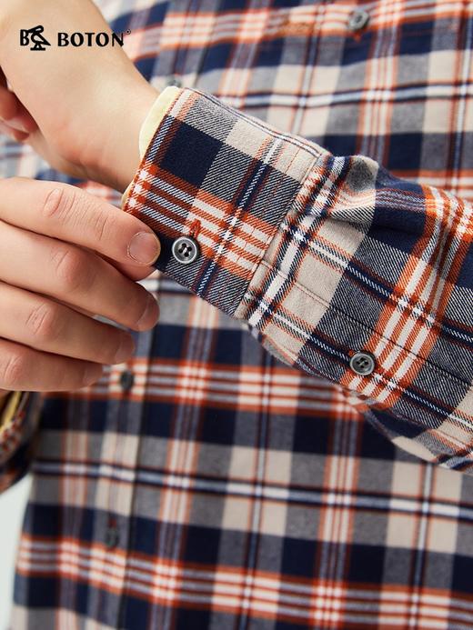 【抗菌防臭】波顿男士春秋冬季翻领中厚磨毛格子长袖衬衫休闲通勤简约百搭衬衣MS125325 商品图4
