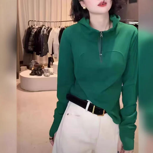 丁摩 锦梳棉半拉链连帽卫衣女春秋内搭打底帽衫上衣潮5ZF-8639 商品图3