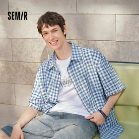 森马短袖衬衫男夏宽松格纹翻领上衣2026新款时尚贴袋衬衣休闲百搭