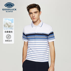 【桑蚕丝】德鲨鲨鱼条纹短袖POLO衫男2026夏季新款休闲T恤