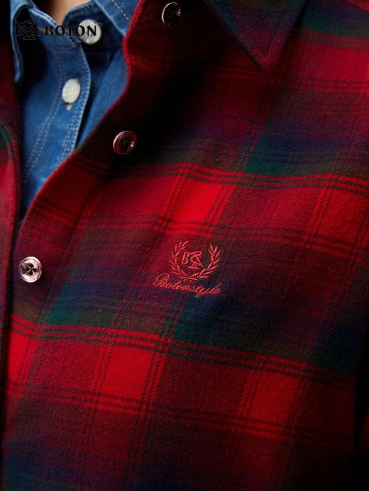 【抗菌防臭】波顿女士秋冬季翻领磨毛长袖格子衬衫休闲通勤百搭舒适衬衣LS100325 商品图4