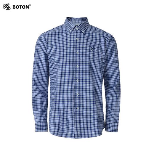 波顿男士春夏季彩蓝白色长袖格子衬衫高端美式休闲衬衣MS107125 商品图5