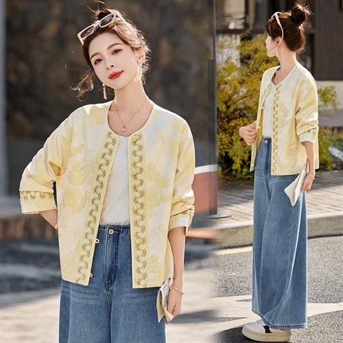 丁摩 春季新中式减龄气质淡雅盘扣重工钉珠提花外套5ZF-66833 商品图1