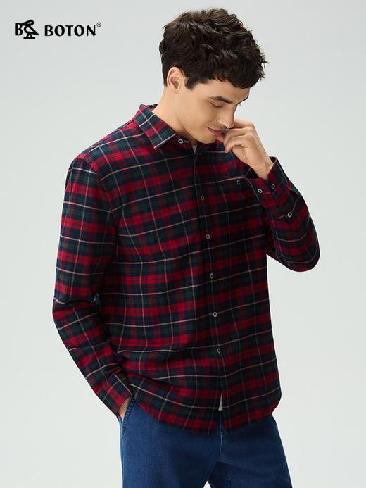 【抗菌防臭】波顿男士春秋冬季翻领中厚磨毛格子长袖衬衫修身简约百搭衬衣MS123325 商品图1