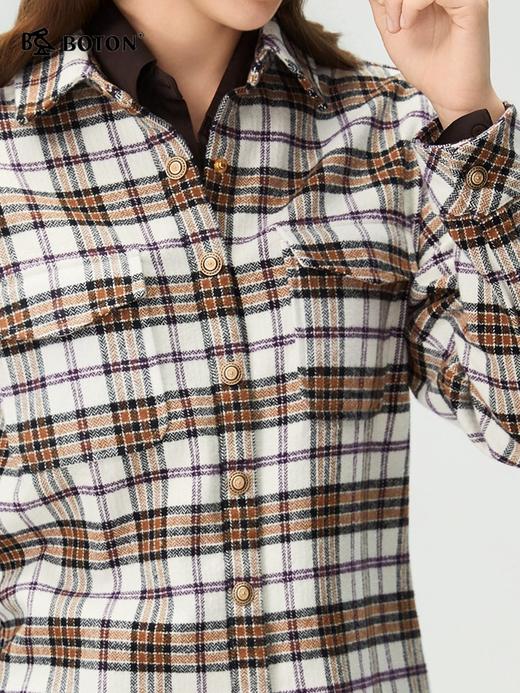 波顿女士秋冬季宽松翻领长袖格子磨毛衬衫型外套休闲百搭外套LSJ089325 商品图4