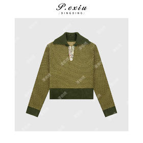 A008潘依绣丁丁宠粉复古慵懒大翻领针织衫Q56053