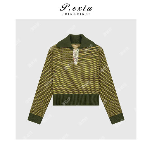 A008潘依绣丁丁宠粉复古慵懒大翻领针织衫Q56053 商品图0