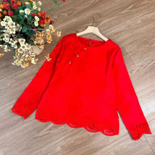 丁摩 新中式国风上衣早春新品圆领宋锦提花长袖复古衬衣打底衫5ZF-043 商品图3