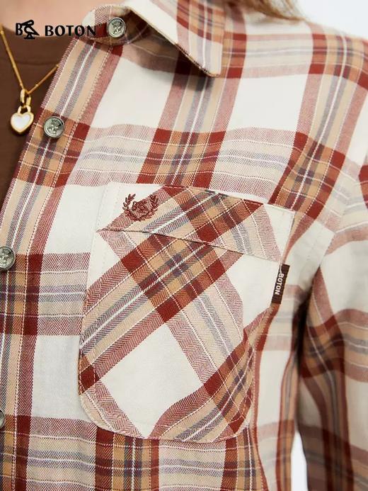 波顿女士春夏季咖杏色格子长袖衬衫高端美式休闲衬衣LS061125 商品图4