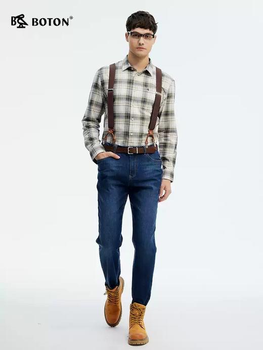 波顿春夏季男士格子长袖衬衫 绿白蓝格纹美式休闲舒爽百搭衬衣MS110125 商品图1