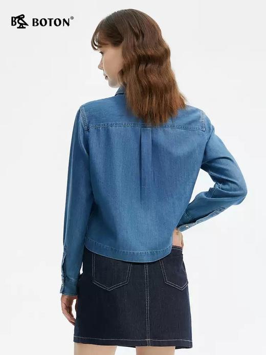 波顿女士春夏季蓝色短款长袖牛仔衬衫宽松独特好看衬衣LS058125 商品图2
