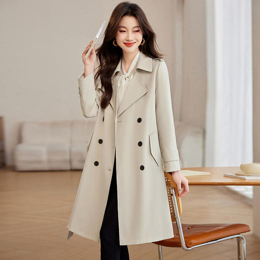 丁摩 超好看风衣外套女春秋新款时尚收腰显瘦中长款英伦风大衣5ZF-2911 商品图3