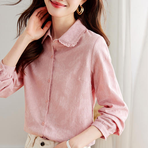 丁摩 春装新款提花设计感衬衫女洋气减龄打底衬衣女5ZF-41002 商品图0