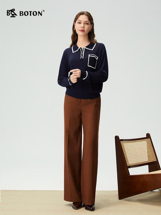 波顿女士秋冬翻领长袖毛衣宽松高级感天丝蚕丝毛衣LU118325 商品图1