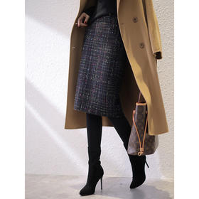 百媚生 毛呢格子半身裙女高腰显瘦包臀裙W26Q6B0066