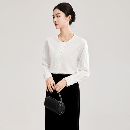 「高货wl」全新升级【铂金会员266/天猫359/差价93】(50319)洛诗琳纯棉手工浮雕钉珠上衣2026春季法式百搭通勤衬衫 商品图0