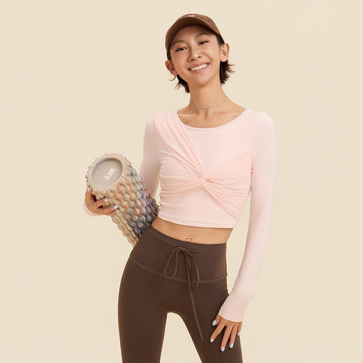 【3~5天发货】跃牌【美度空间】系列 扭结网纱拼接瑜伽服长袖女带胸垫运动上衣CXB62012 商品图2