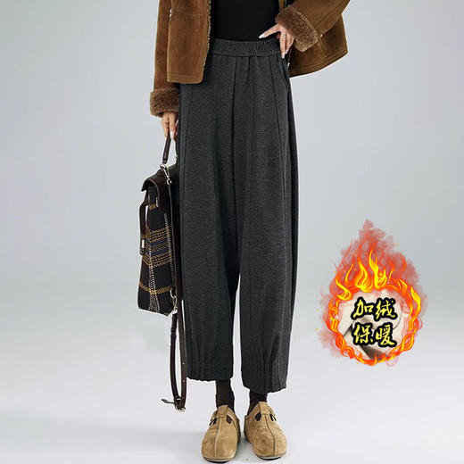 丁摩 加绒毛呢弯刀裤女秋冬新款高腰垂感呢子镰刀裤休闲哈伦萝卜灯笼裤5ZF-6028 商品图3