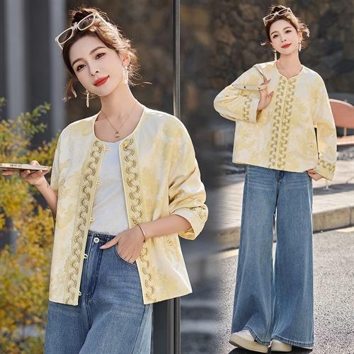 丁摩 春季新中式减龄气质淡雅盘扣重工钉珠提花外套5ZF-66833 商品图3