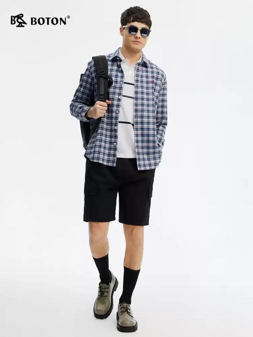 波顿男士春秋长袖格子衬衫高端合身美式休闲纯棉衬衣MS092125 商品图1