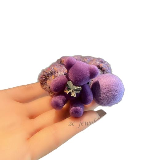 丁摩 高级感紫色秋冬高弹力卡通小熊电话线发圈女气质时尚可爱甜美5ZF-697 商品图4