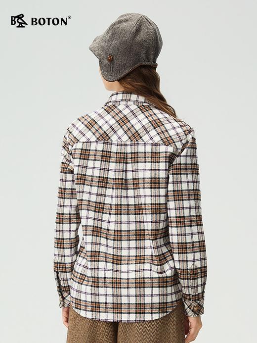 波顿女士秋冬季宽松翻领长袖格子磨毛衬衫型外套休闲百搭外套LSJ089325 商品图3
