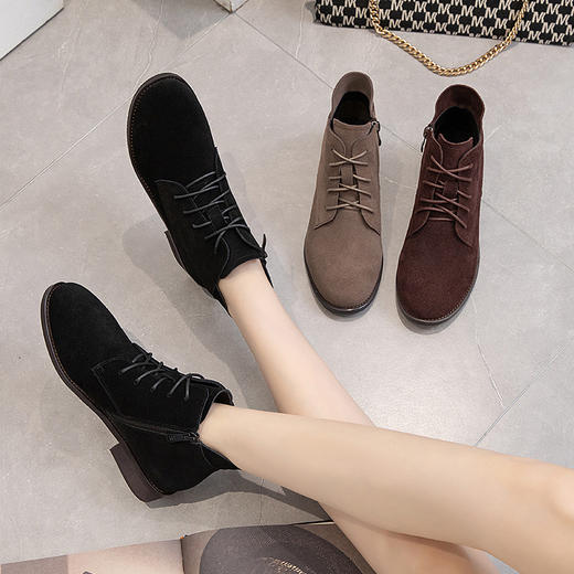 丁摩 秋冬新款磨砂皮切尔西短靴女复古马丁靴街头软底大码靴子5ZF-168 商品图1