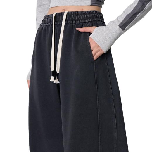 丁摩 【加厚牛仔】高个子秋冬女装做旧复古黑加绒800克阔腿长裤复古5ZF-C330H 商品图4